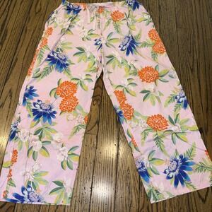 The Cat's Pajamas Floral Wide Leg Pajama Pants Medium Pink Lounge Sleep Cottage